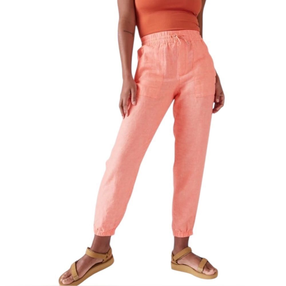 Athleta Womens Retreat Linen Jogger Sunset Glow Orange Size 6 NWOT